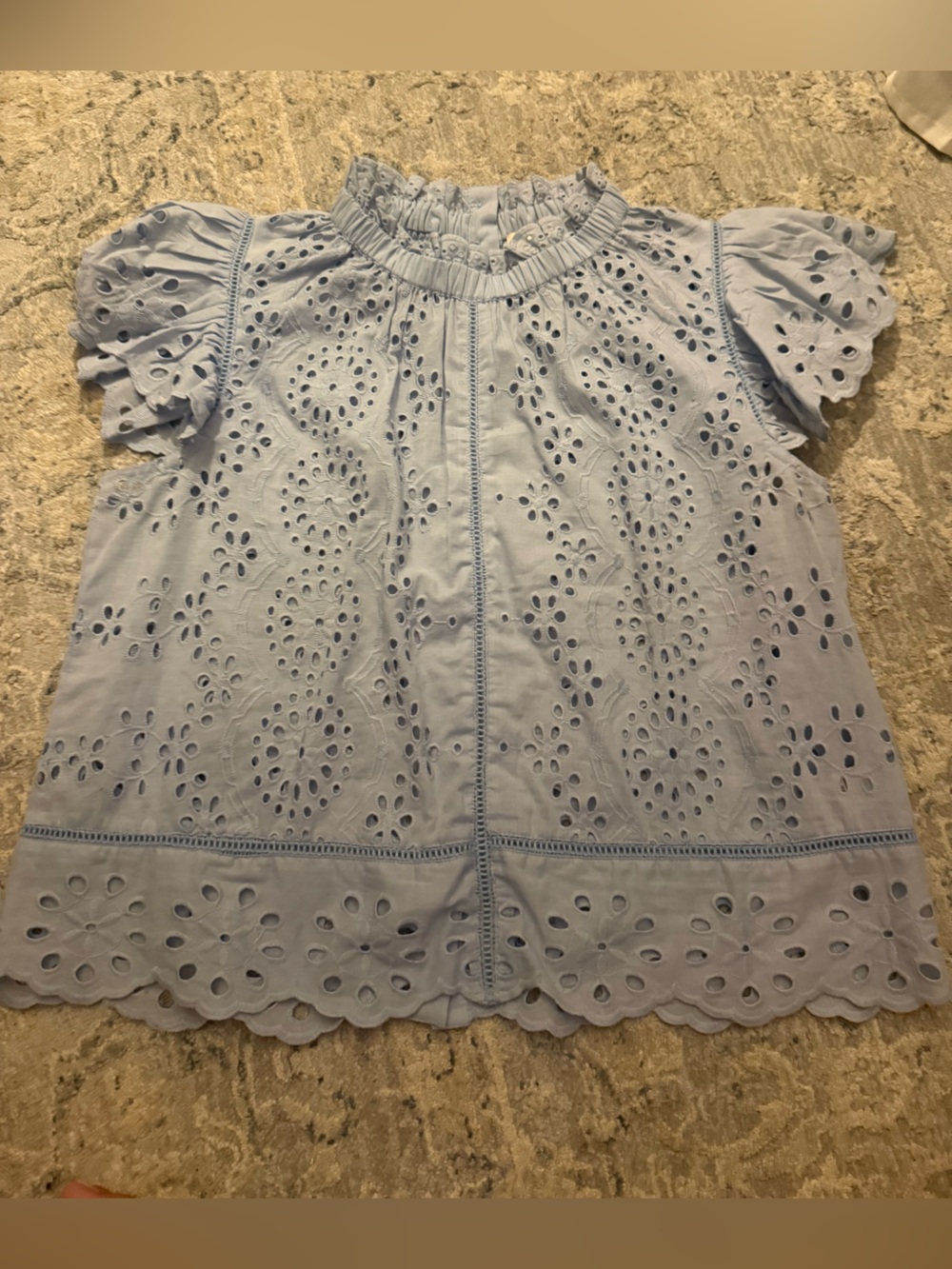 Light Blue Eyelet Lace Short Sleeve Top